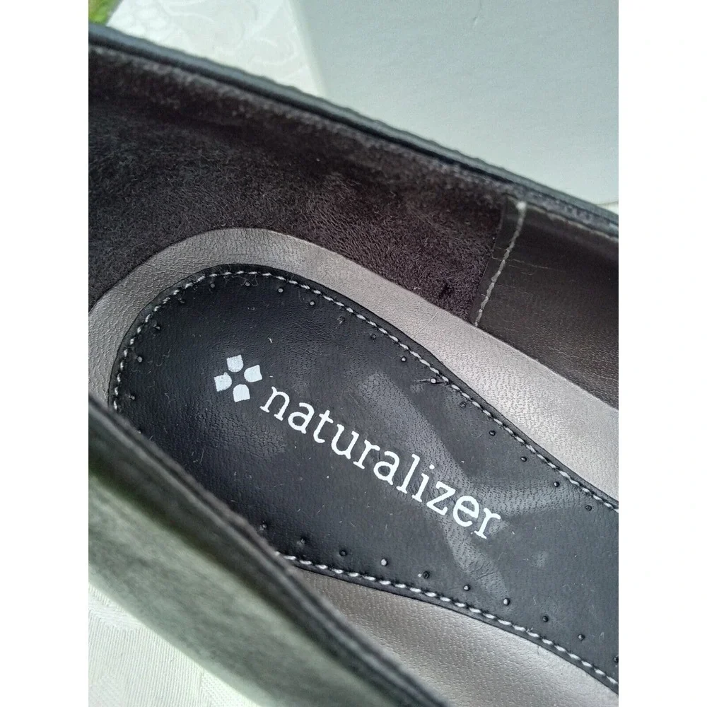 Naturalizer Janet Black Leather Fabric Square Toe Kitten Heel Pumps 7.5N‎ 845N22